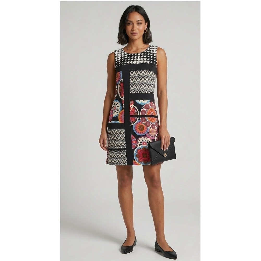 Retro Style Dress Promod Size M Dots Chevron Mandalas Patchwork Mod